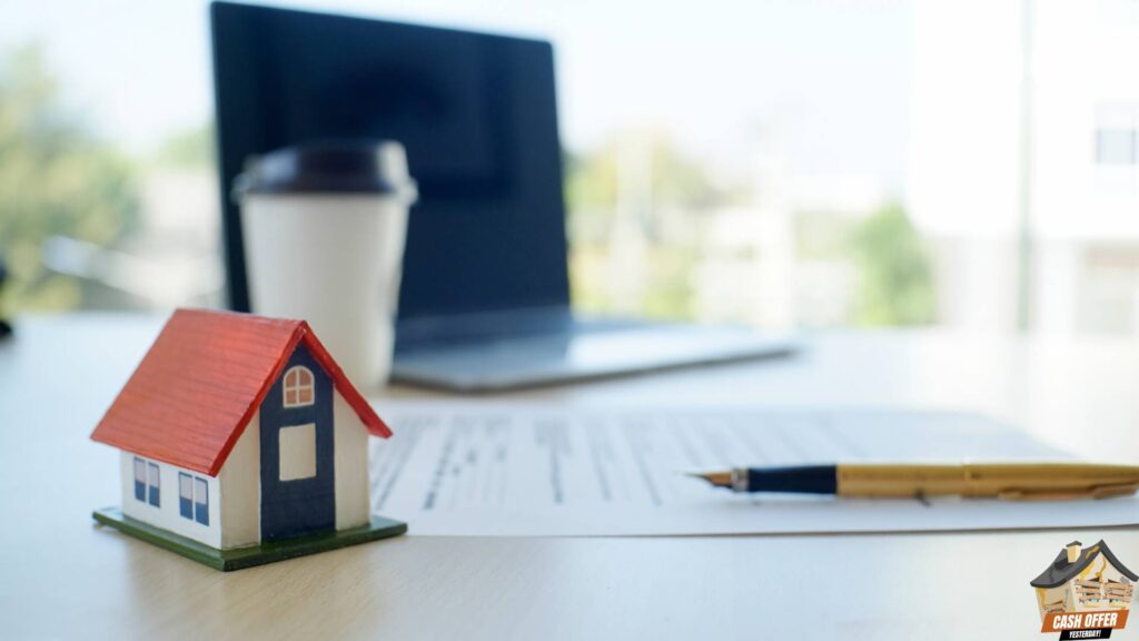 Property sale preparation with a miniature house, paper, and pen on a desk in Decatur, TX - Sell Your House Fast in Decatur TX